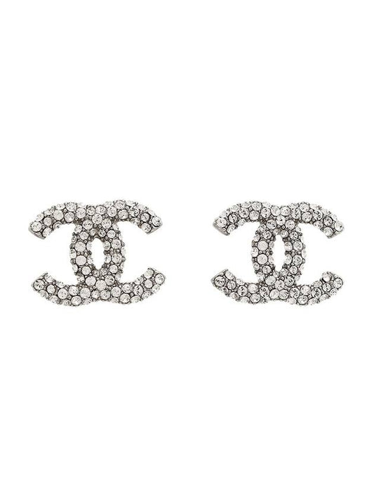 Crystal CC Logo Earrings Silver Chanel