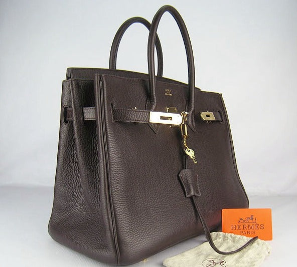 Hermes Birkin 35cm Togo Leather Handbags Dark Coffee Golden