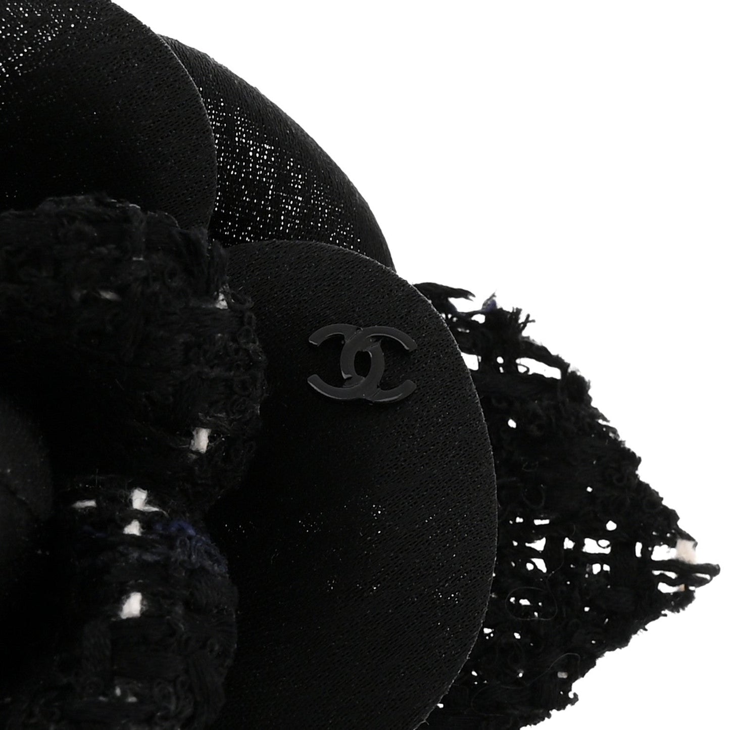 Tweed Fabric Camellia Pin Brooch Black