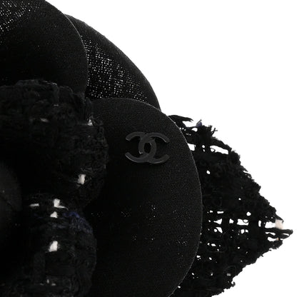 Tweed Fabric Camellia Pin Brooch Black