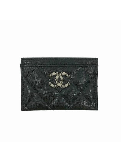 Classic CC Logo Grained Calfskin Card Wallet Black Chanel