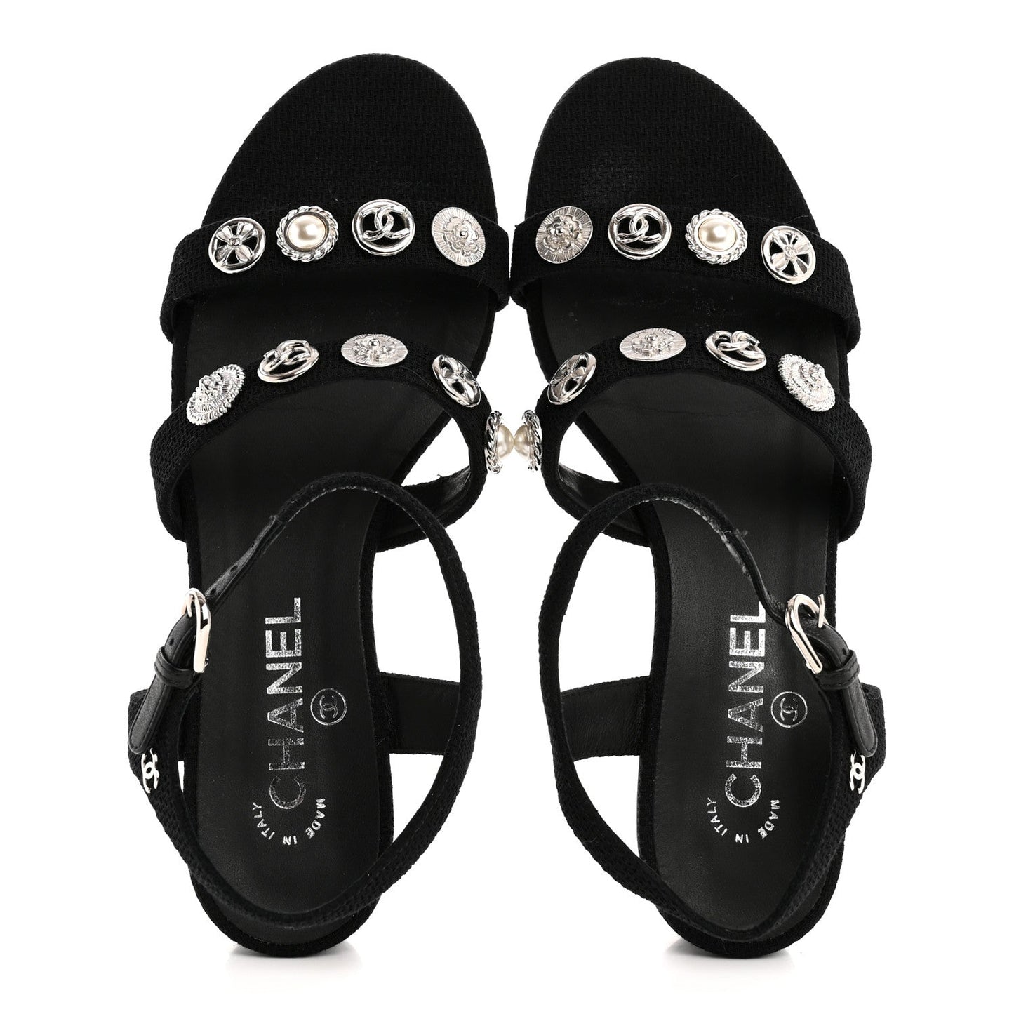 Tweed Medallion Sandals 38 Black