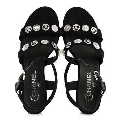 Tweed Medallion Sandals 38 Black