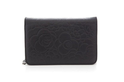 Chanel Black Calfskin Camellia Embossed Leather Cross-Body