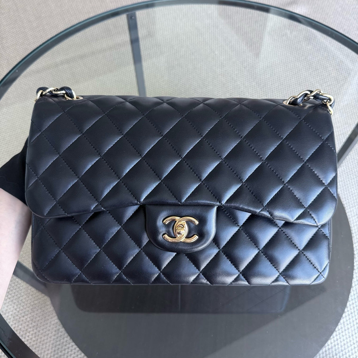 Chanel Classic Flap Jumbo - Double Flap 30CM Quilted Lambskin Black Gold Hardware Series 19