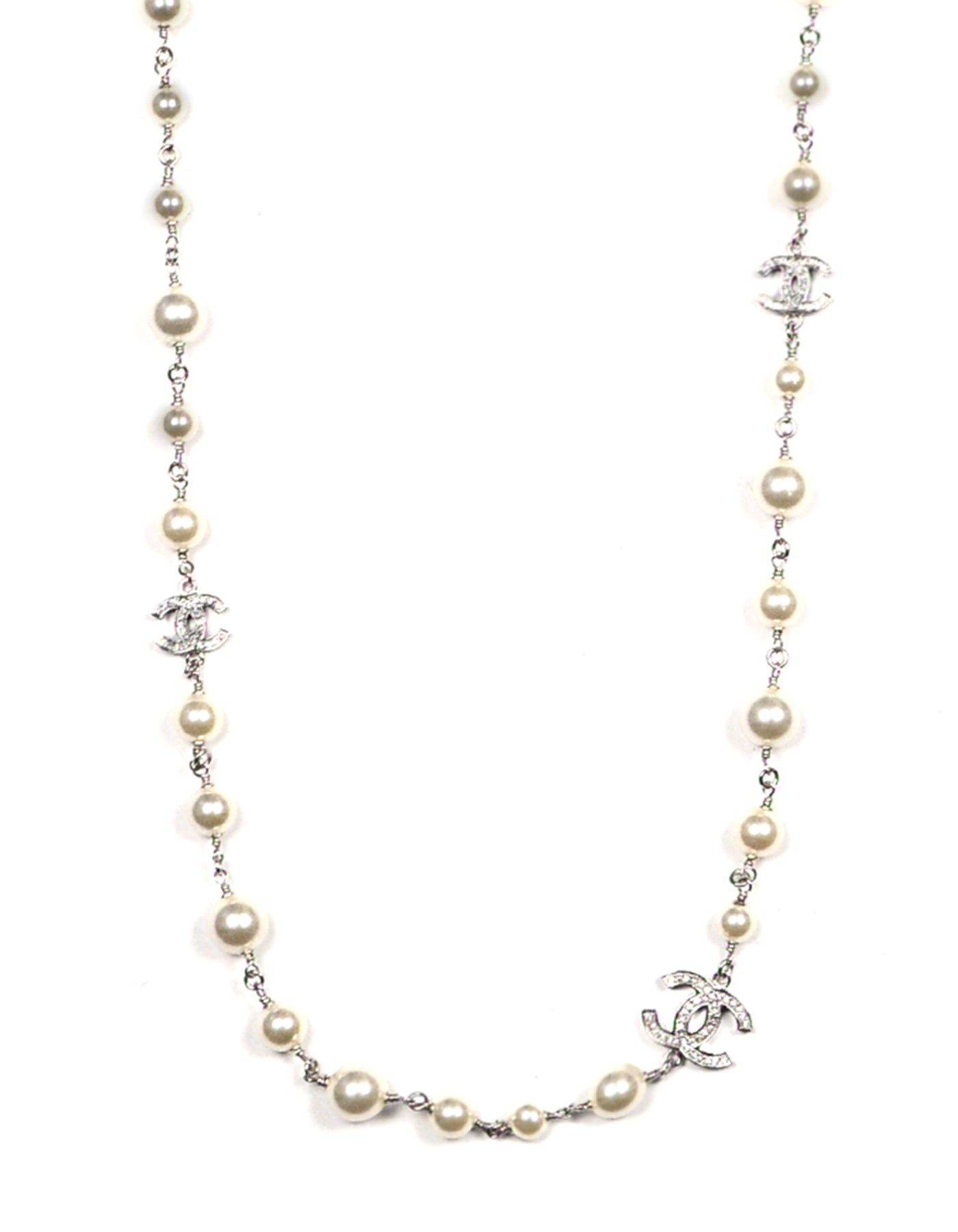 Chanel 2019 42" Faux Pearl/Crystal CC Necklace