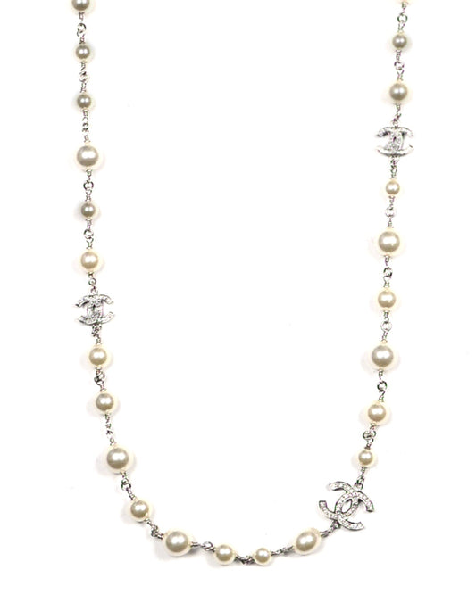Chanel 2019 42" Faux Pearl/Crystal CC Necklace