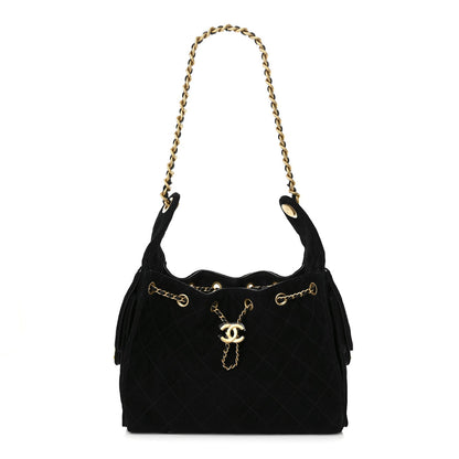 Suede Quilted Small Chanel 25 Handbag Black