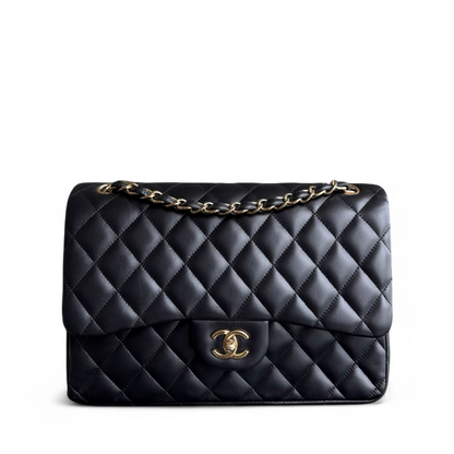 Chanel Classic Flap Jumbo - 30CM Quilted Lambskin Double Flap Black Gold Hardware