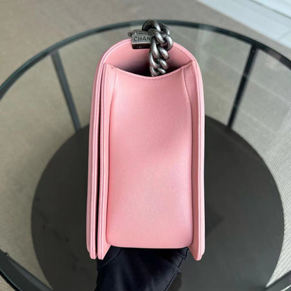 Boy New Medium 28CM Quilted Lambskin Sakura Pink Leboy Ruthenium Silver Hardware Series 20