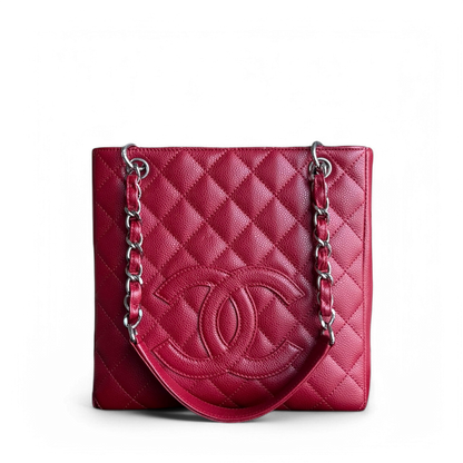 Chanel PST Petite Shopping Tote - Caviar Quilted Red Silver Hardware Series 13