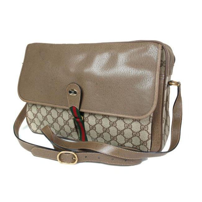 Gucci Early Accessory Collection School Bag Brown Large G Logo Print With Red And Green Shelly Strip