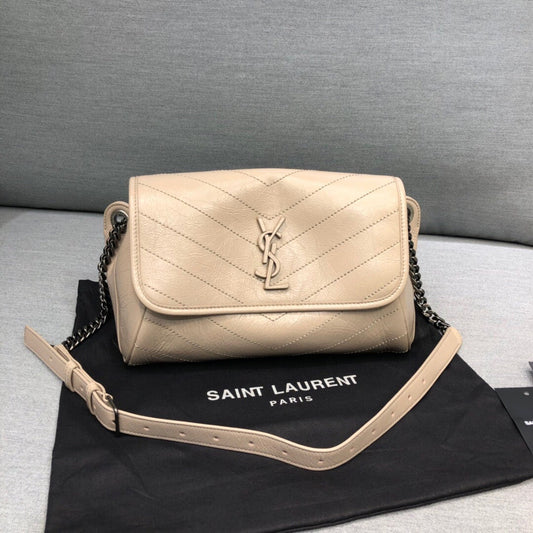 YSSL Niki Medium Crinkled Shoulder Bag Beige For Women 11in/28cm YSL