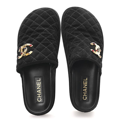 Suede Stitched Resin CC Mules 39 Black