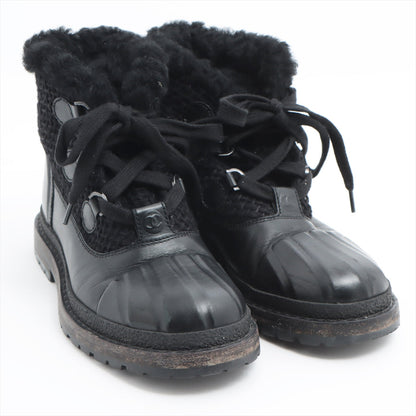 Chanel Coco Wool x Leather Boots 36  Black G32179 Boar