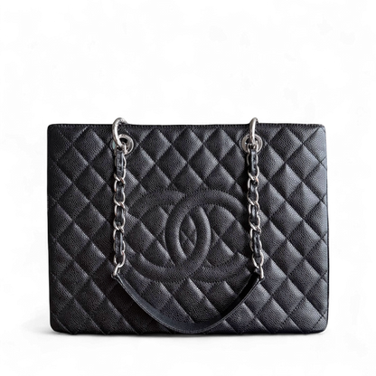 Chanel GST Grand Shopping Tote - Caviar Quilted Grained Calfskin Black Silver Hardware Series 19