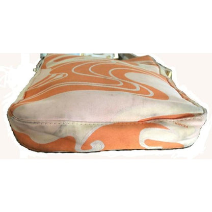 Vintage, Limited Edition, Fendi  abstract orange & pink print silk & leather double flap top baguette