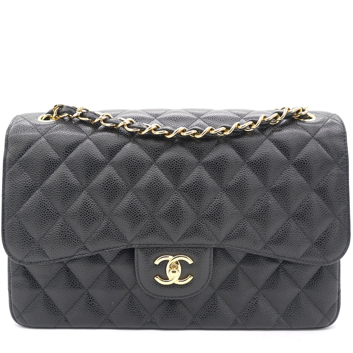 Black Quilted Caviar Jumbo Classic Double Flap Bag