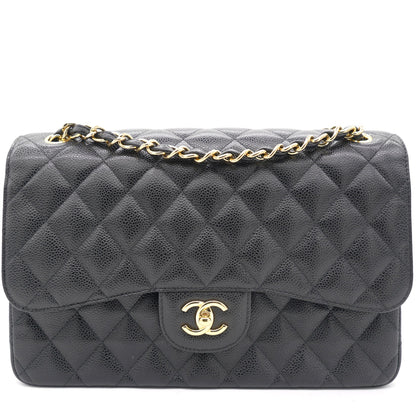 Black Quilted Caviar Jumbo Classic Double Flap Bag