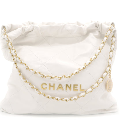 Shiny Calfskin Quilted Small Chanel 22 White