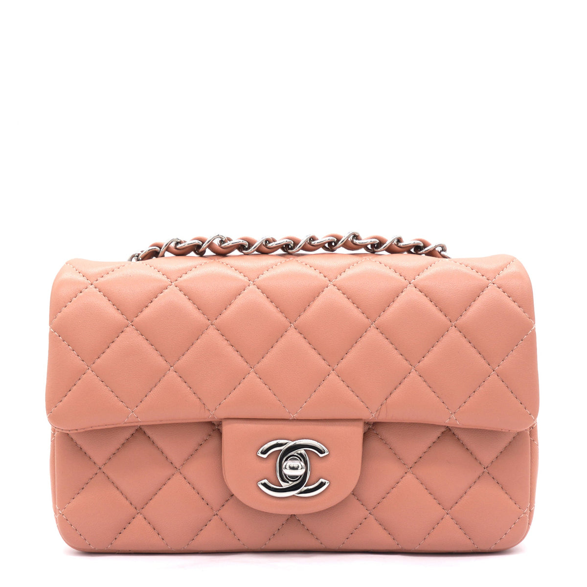 Lambskin Quilted Mini Rectangular Flap Dark Pink
