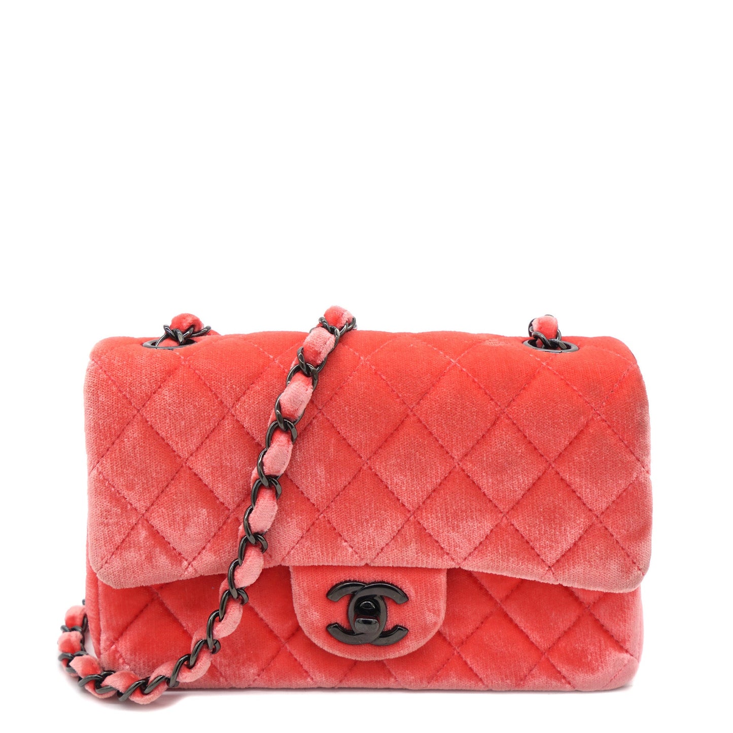 Velvet Quilted Mini Rectangular Flap Peachy Pink