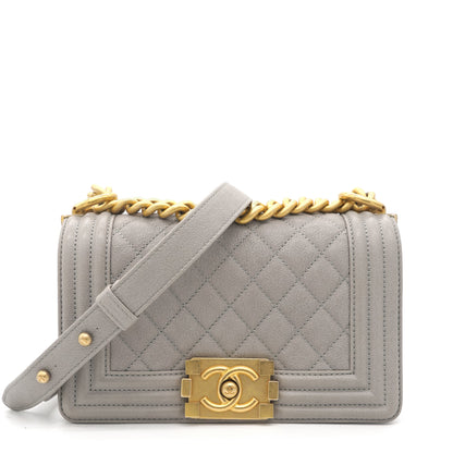 Grey Quilted Caviar Leather Small Boy Flap Bag