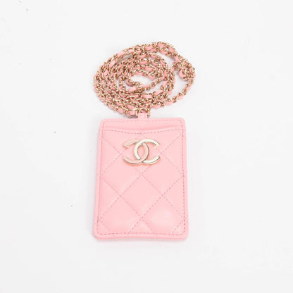 Chanel Pink Lambskin CC Chain Card Holder
