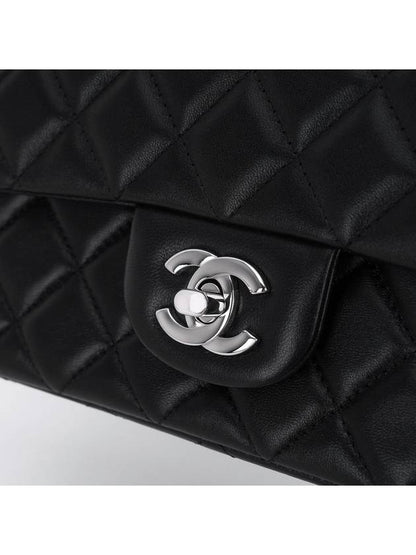 Mini Flap Crossbody Bag Lambskin Silver Black Chanel