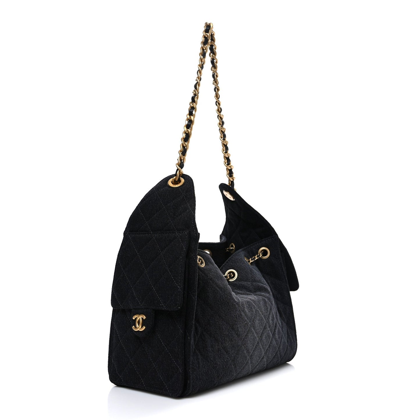 Washed Denim Quilted Small Chanel 25 Handbag Black