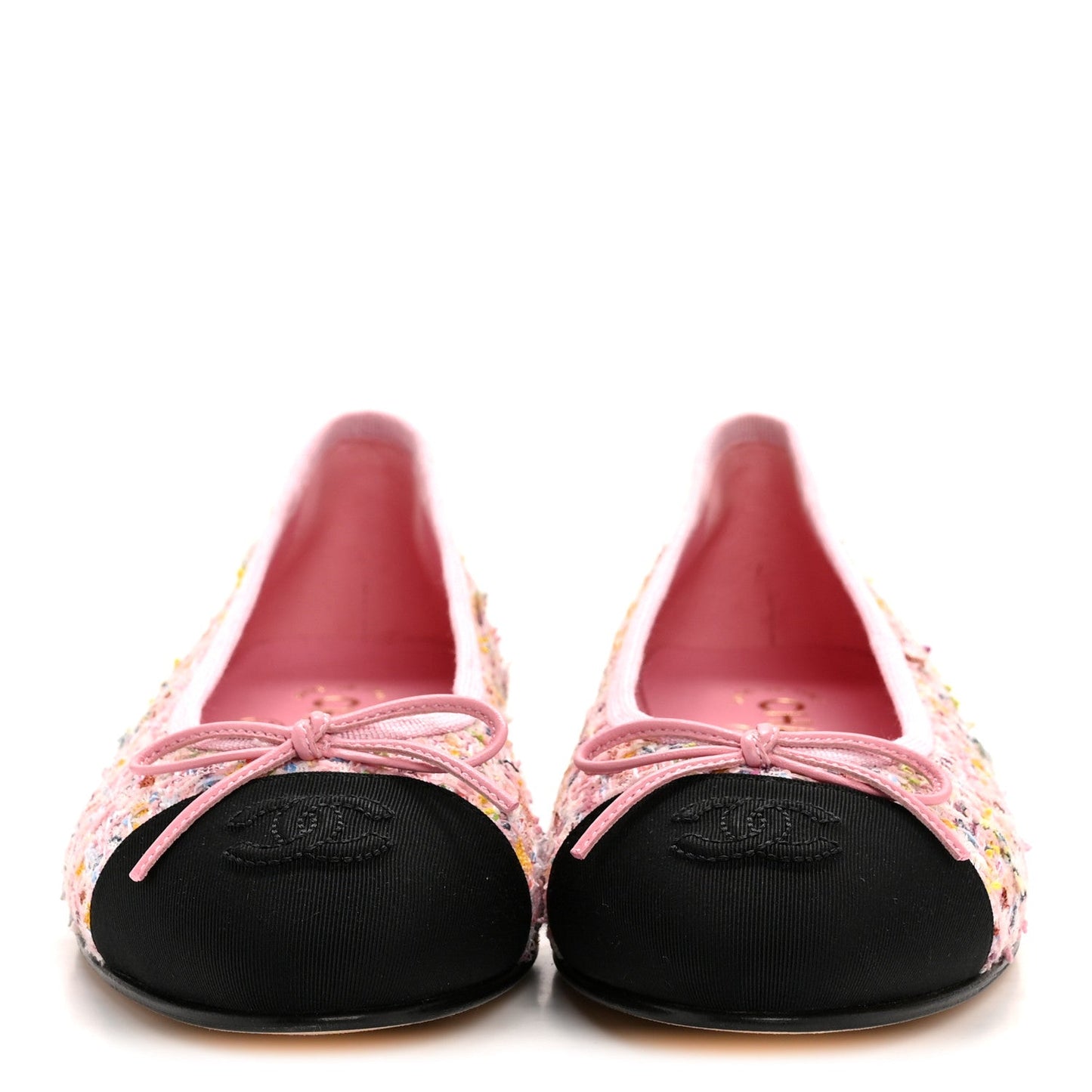 Tweed Sequin Grosgrain Cap Toe Ballet Flats 36.5 Light Pink Multicolor Black