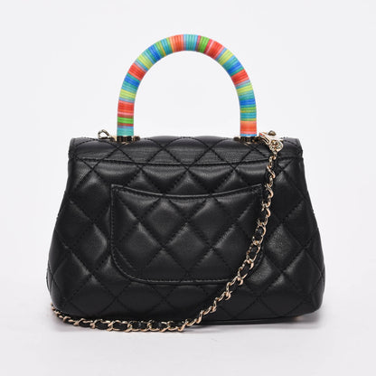 Chanel Black Goatskin Rainbow Extra Mini Coco Handle Bag