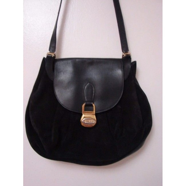 Gucci Vintage Pursesdesigner Purses Black Suede And Leather Shoulder Bag
