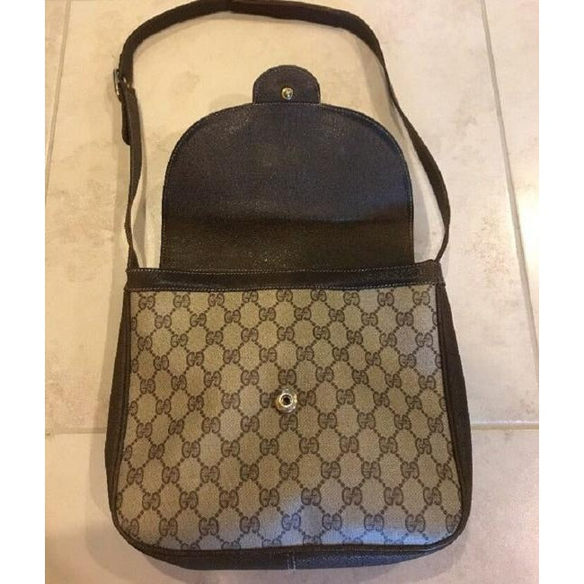 Gucci brown Guccissima print coated canvas and leather, XL, satchel/tote bag w horse shoe accent