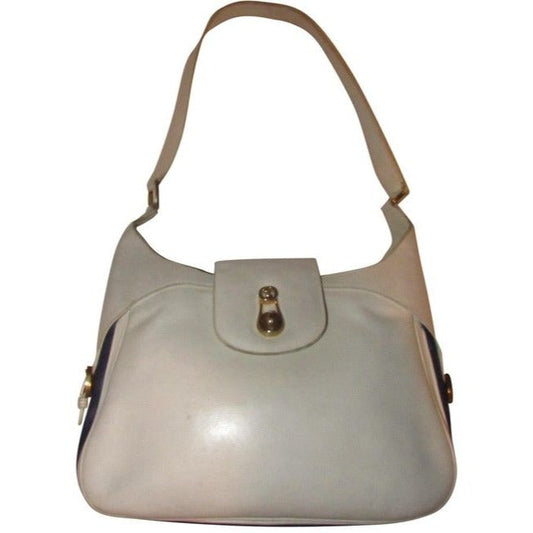 Gucci Vintage Pursesdesigner Purses White Leather With Red And Blue Striped Accents Canvas Shoulder