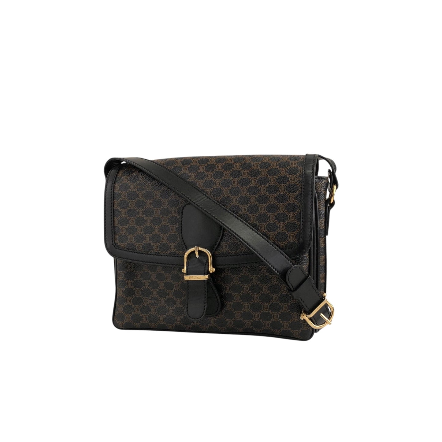 CELINE Macadam Front Buckle Shoulder bag Black Vintage 5wzcdj