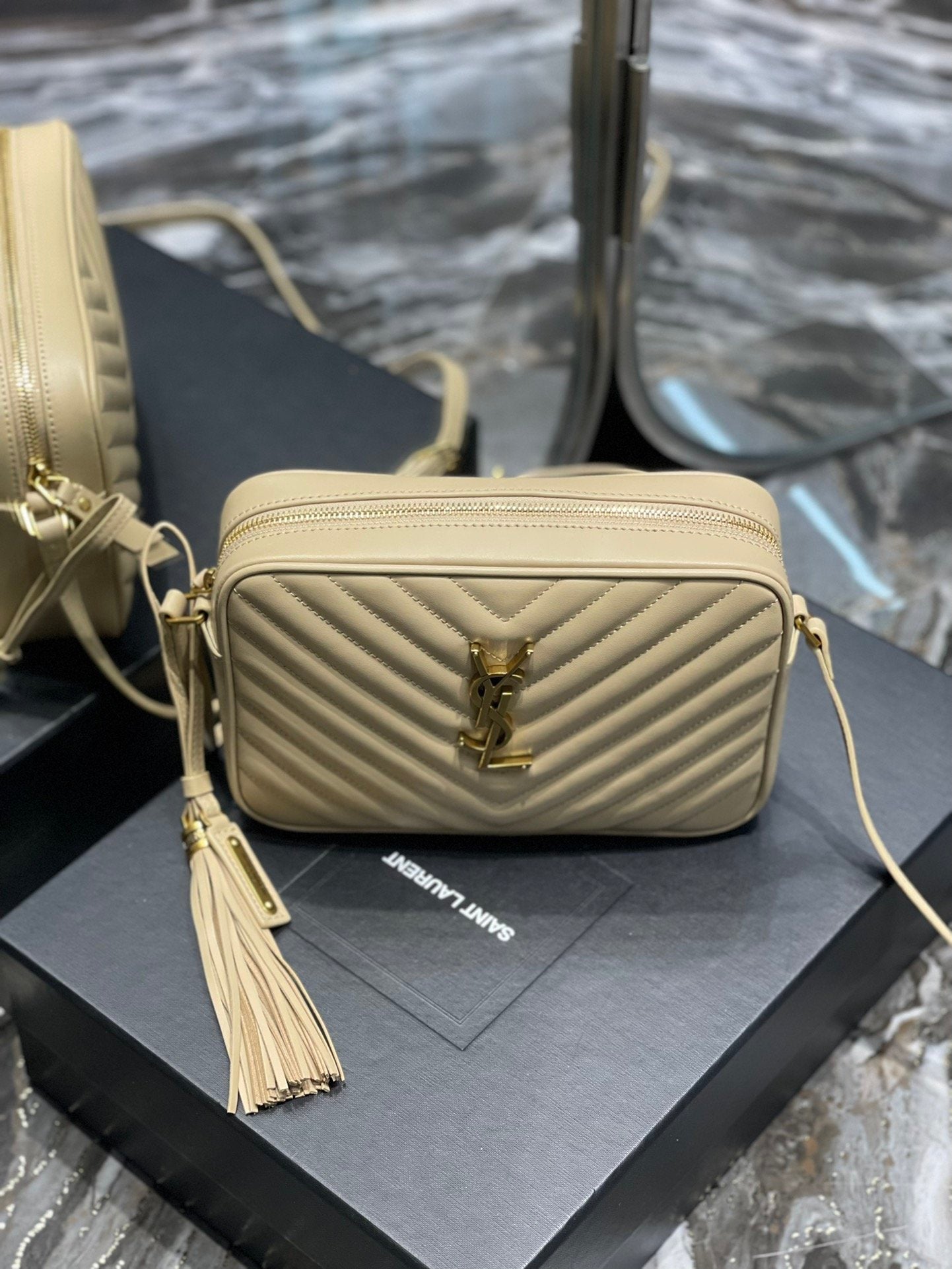 Yves Saint Laurent Lou Camera Bag Beige With Gold Toned Hardware