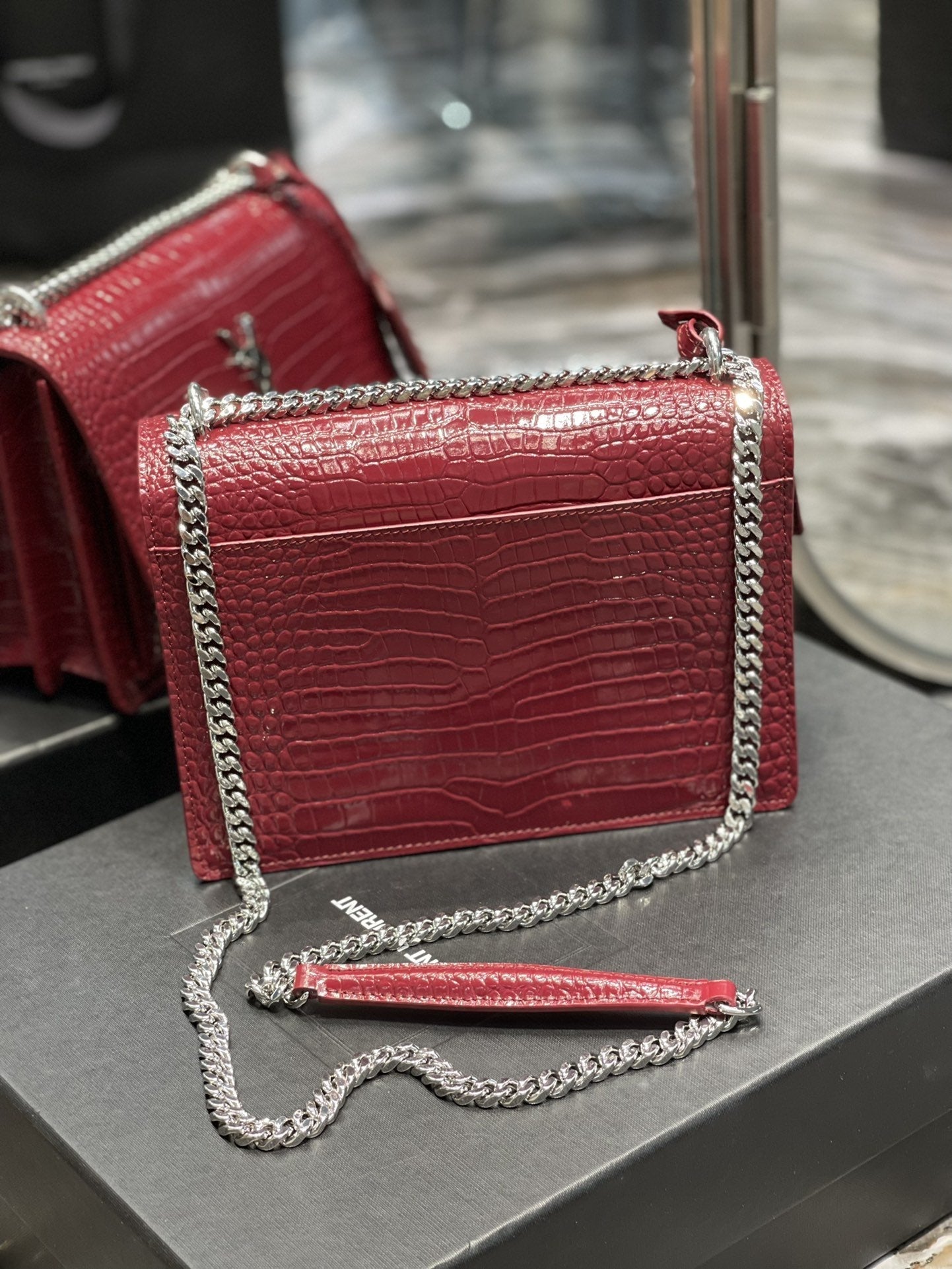 Yves Saint Laurent Sunset Medium Chain Bag Red