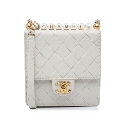 White Chanel Mini Chic Pearls Crossbody
