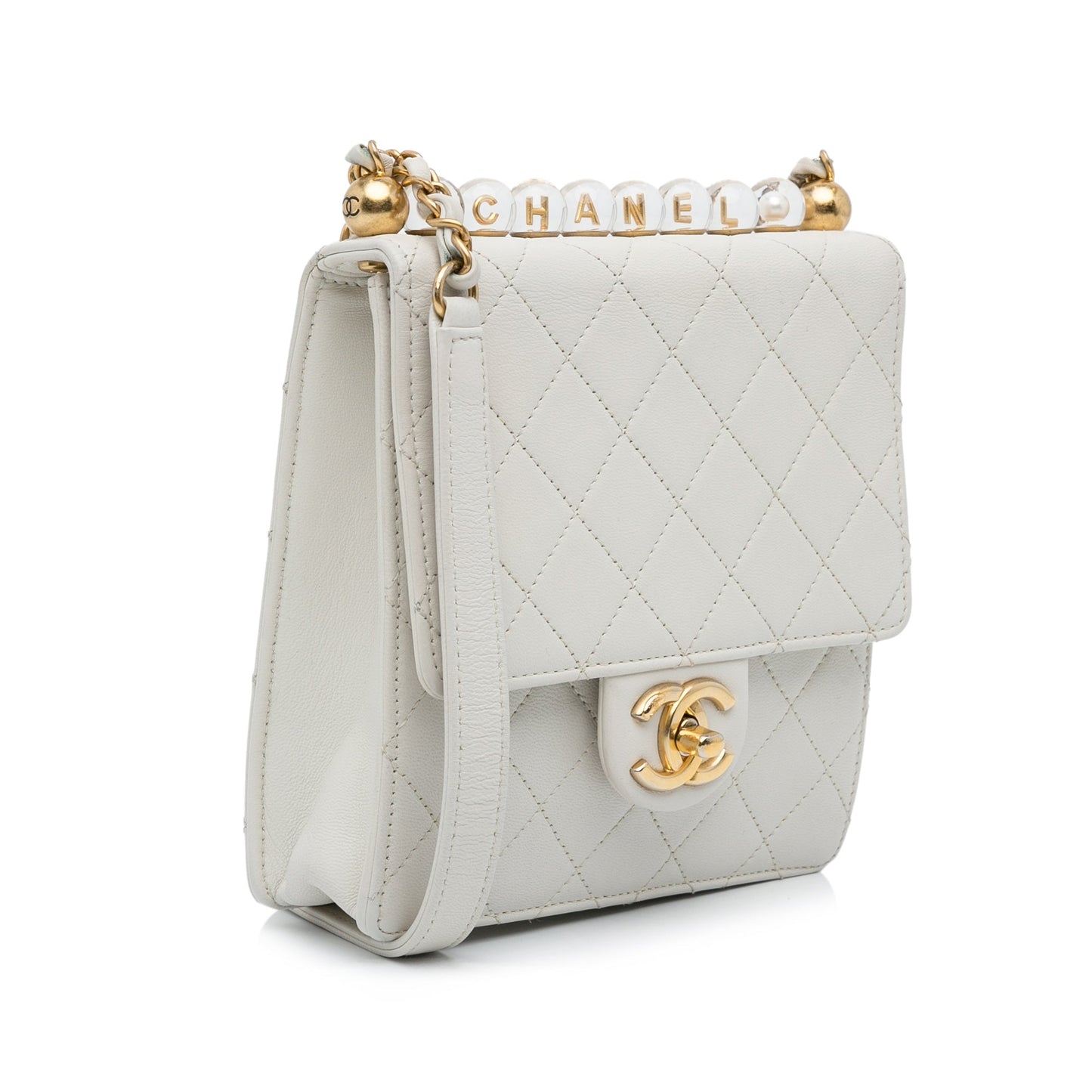 White Chanel Mini Chic Pearls Crossbody