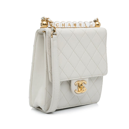 White Chanel Mini Chic Pearls Crossbody