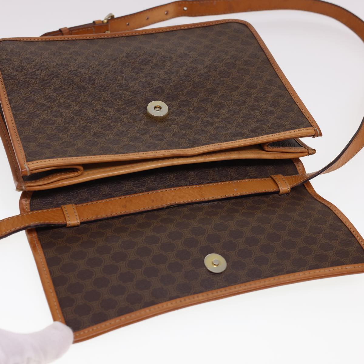 Celine Macadam Canvas Shoulder Bag PVC Leather Brown  40101
