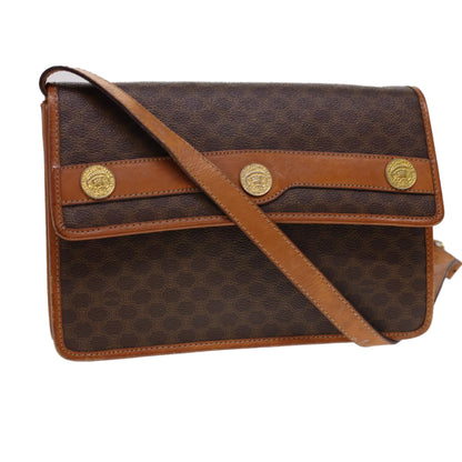 Celine Macadam Canvas Shoulder Bag PVC Leather Brown  40101