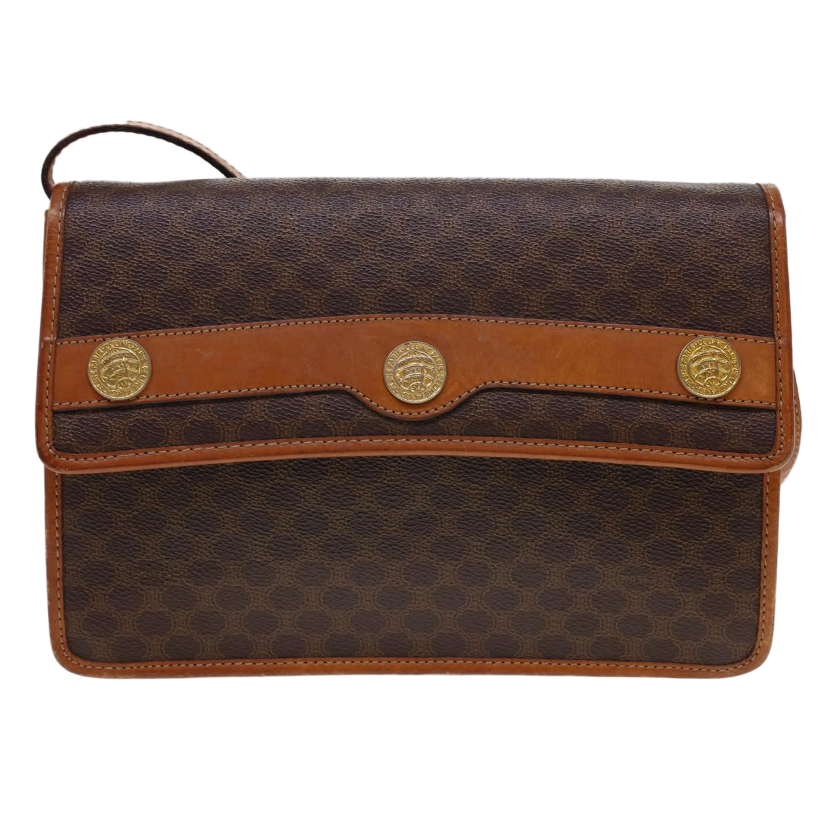 Celine Macadam Canvas Shoulder Bag PVC Leather Brown  40101