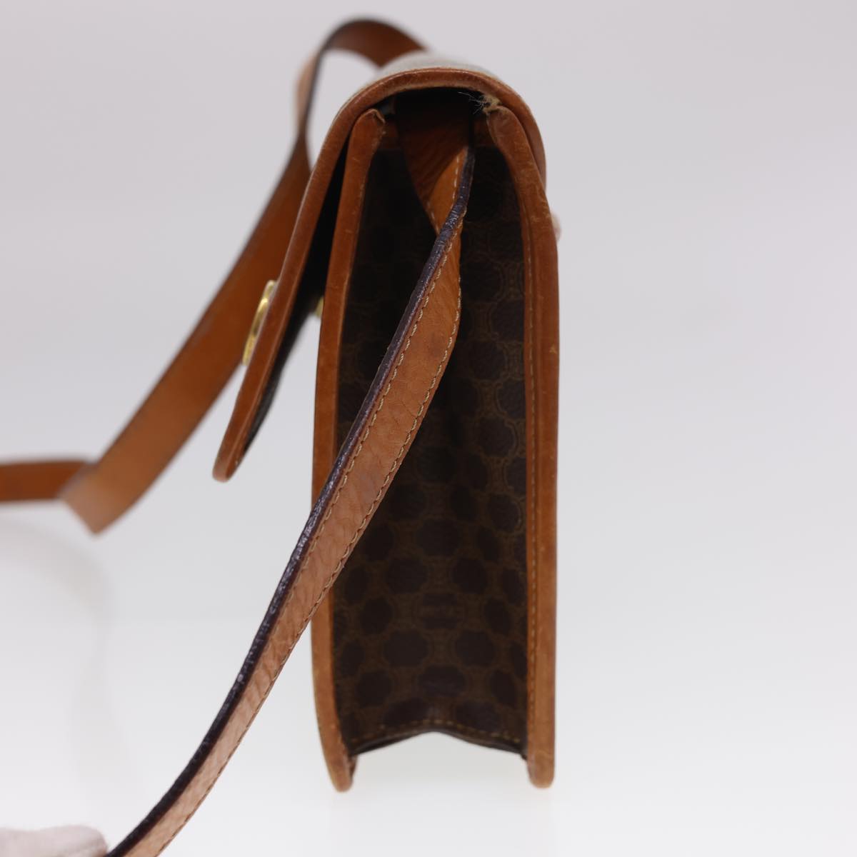 Celine Macadam Canvas Shoulder Bag PVC Leather Brown  40101