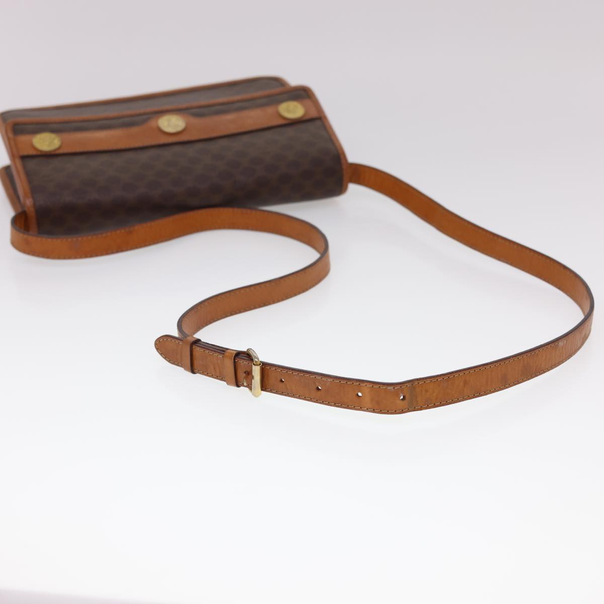 Celine Macadam Canvas Shoulder Bag PVC Leather Brown  40101