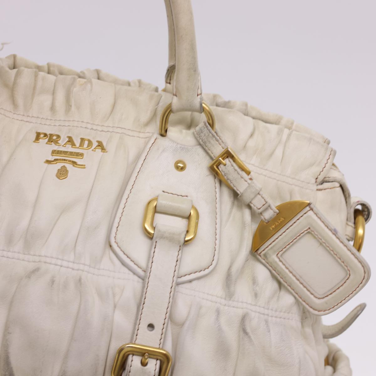 Prada Hand Bag Leather 2way White  40372