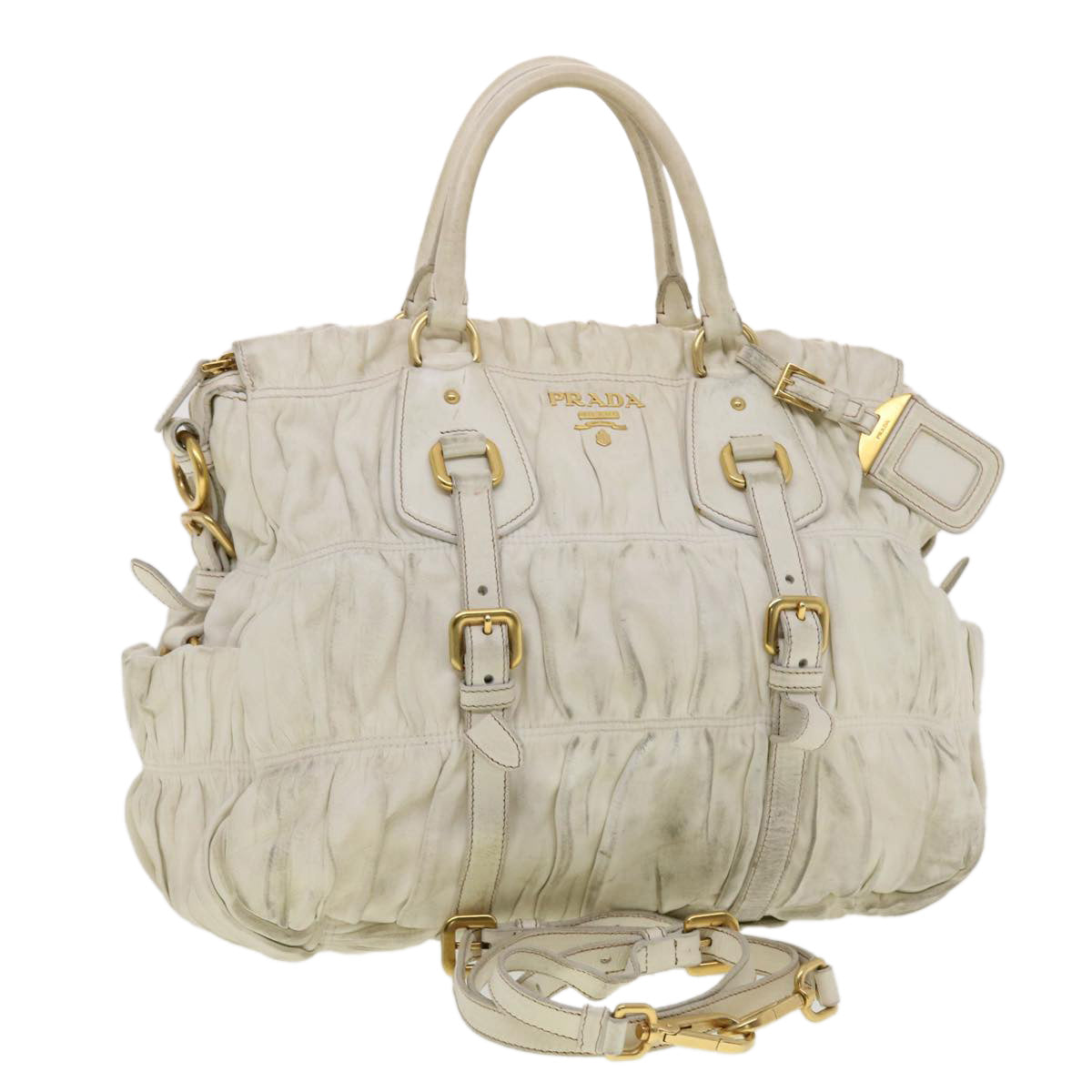 Prada Hand Bag Leather 2way White  40372