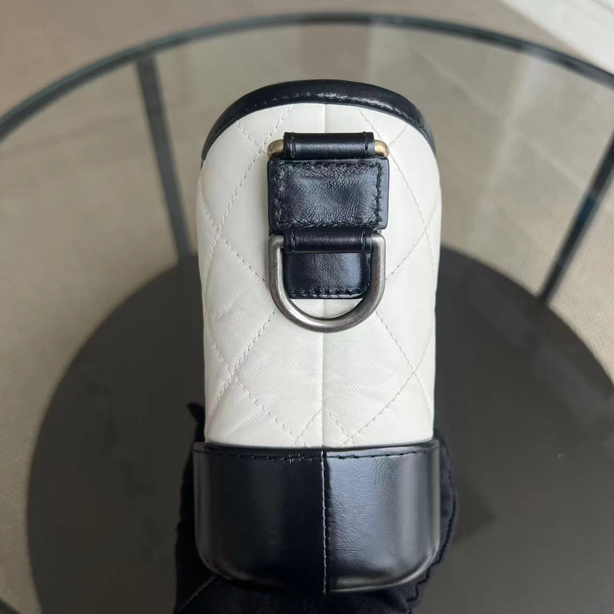 Chanel Gabrielle Small - 20CM Quilted Calfskin White Black Two-Tone Hardware