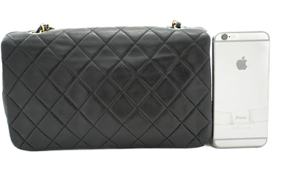 CHANEL Full Flap Chain Shoulder Bag Black Quilted Lambskin Leather j95